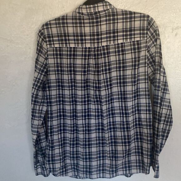 Madewell Women’s Button Up Slim Blue Black Ivory Size L - Picture 2 of 5